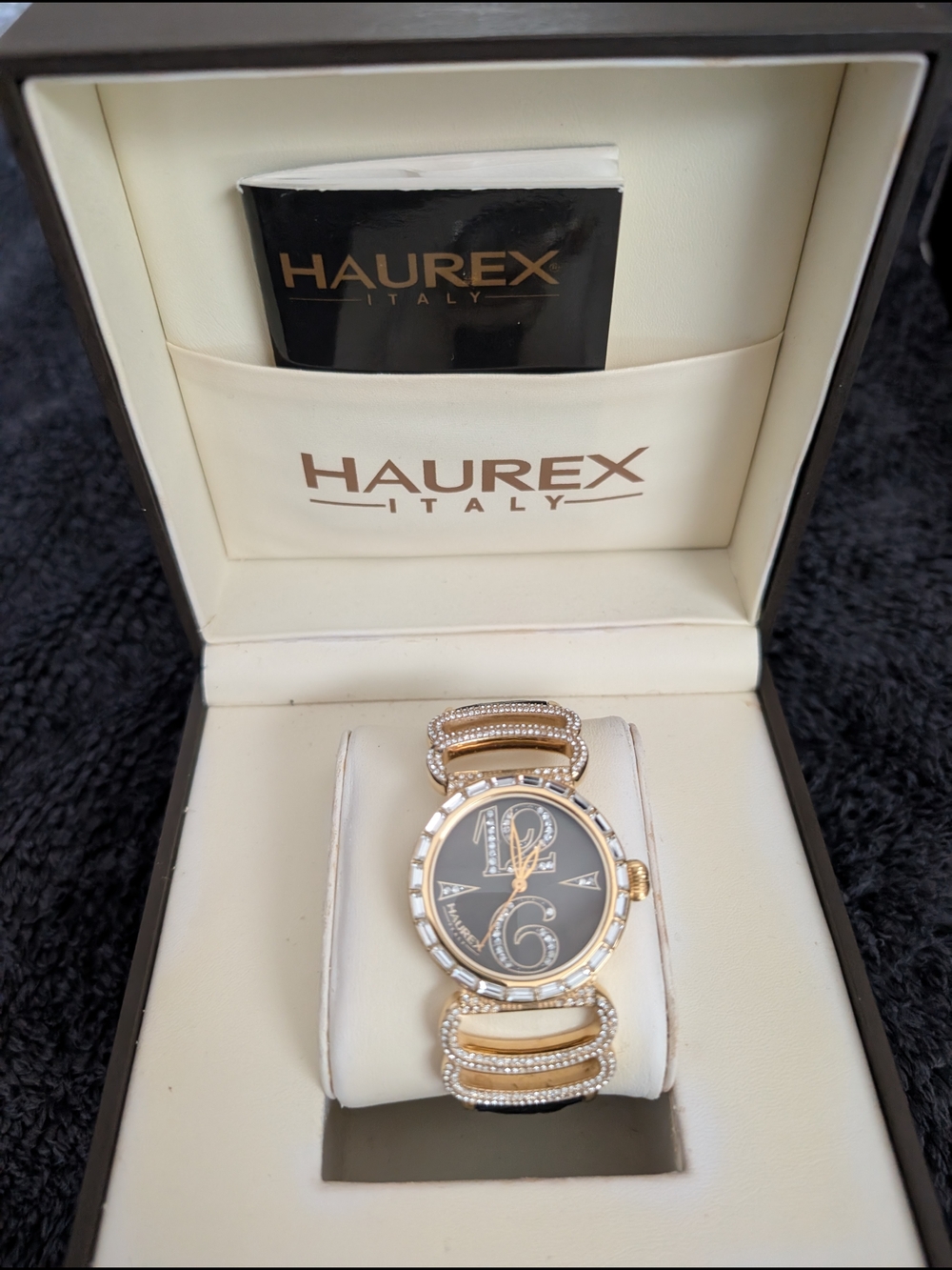 Women's Rose Gold and Black Crystal Bracelet Watch